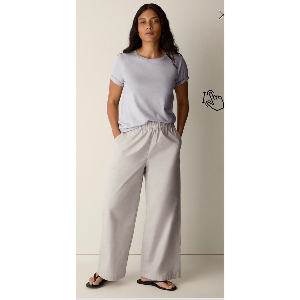 Eileen Fisher Stretch Organic Cotton Poplin Wide Leg Pants Chalk Medium